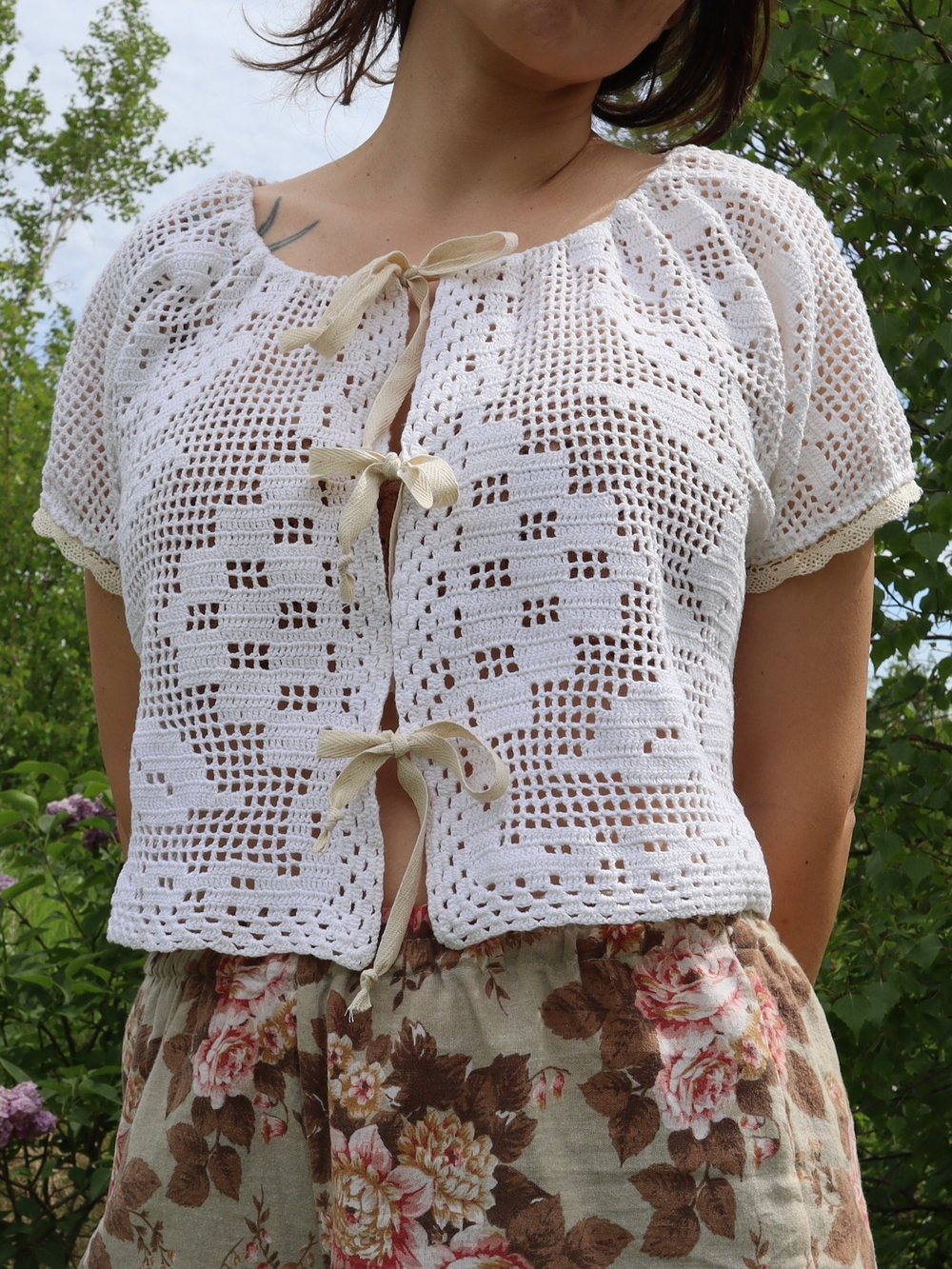 Upcycled Lace Blouse With Bows Handmade Crochet Vintage Tablecloth S • M • L